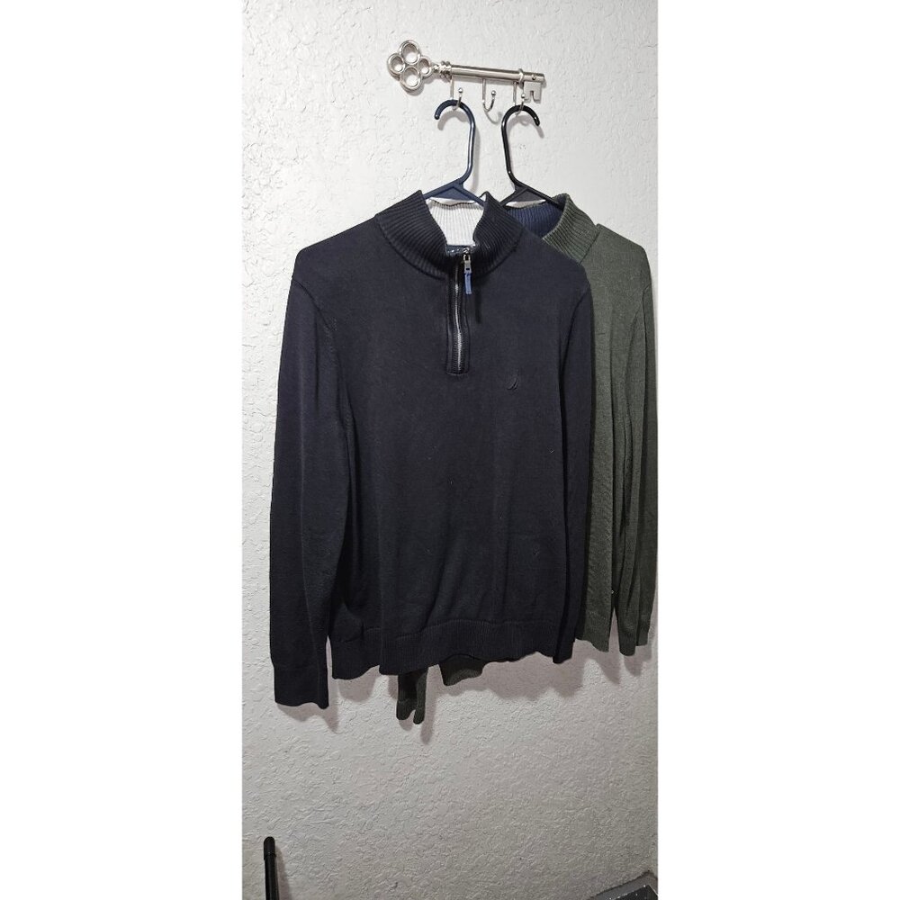 2‎ Nautica Mens Black Half-Zip Sweater Size M Cotton Blend Green Gray